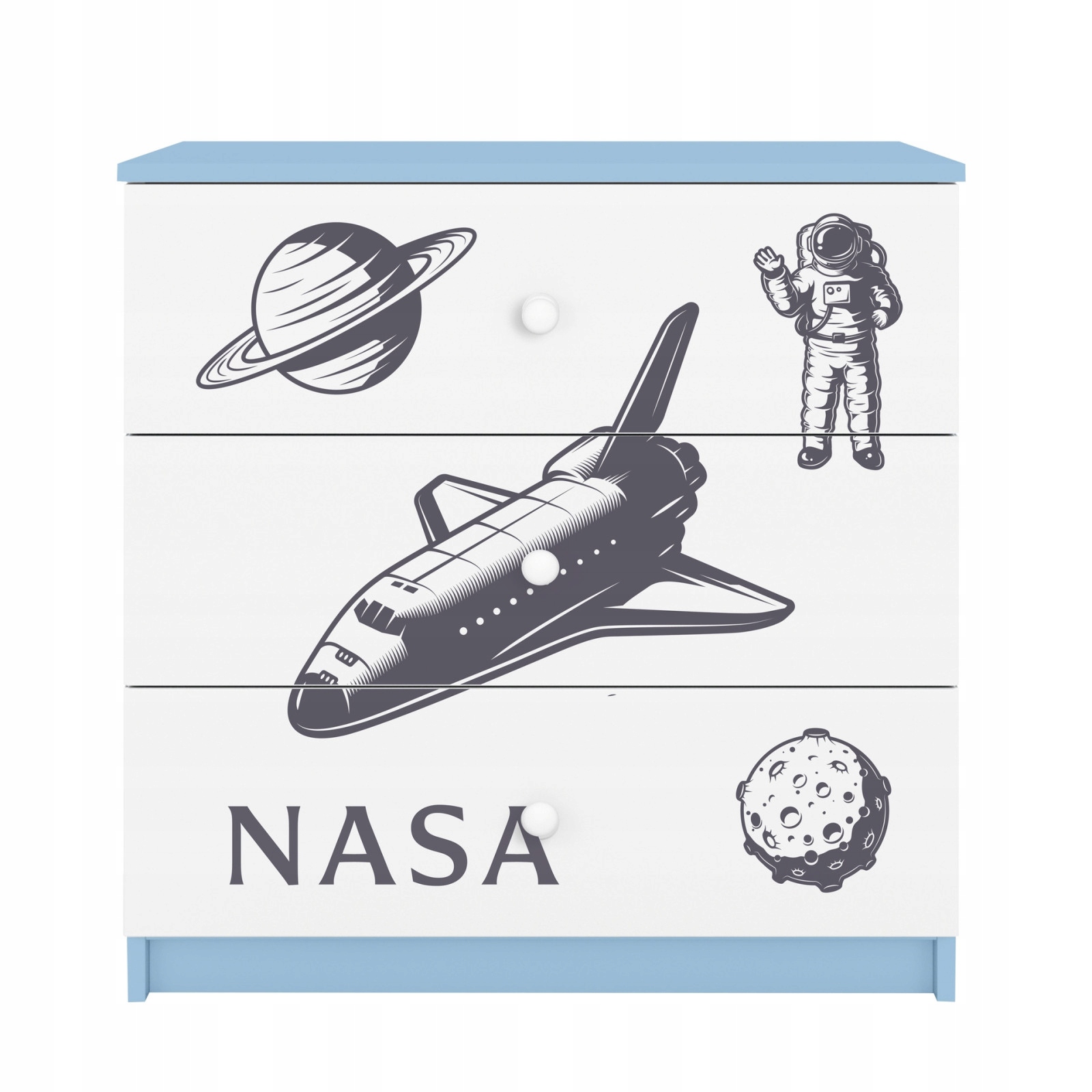 Komoda Babydreams modrá grafika Nasa 80 cm
