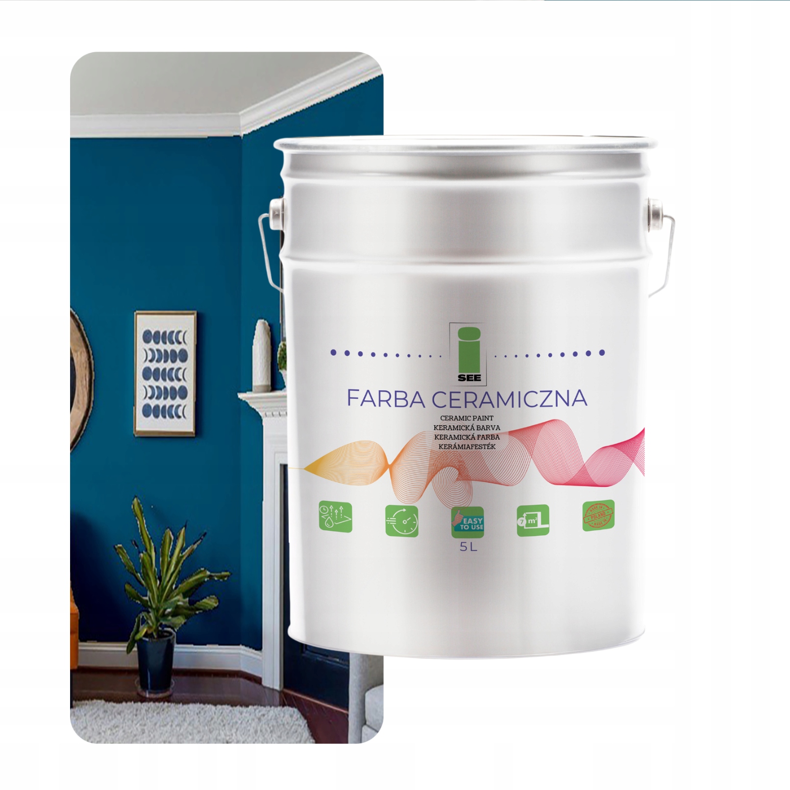 Keramická Farba Na Steny Umývateľná, Modrá, Odtieň 5 L, Odolná Voči Škvrnám