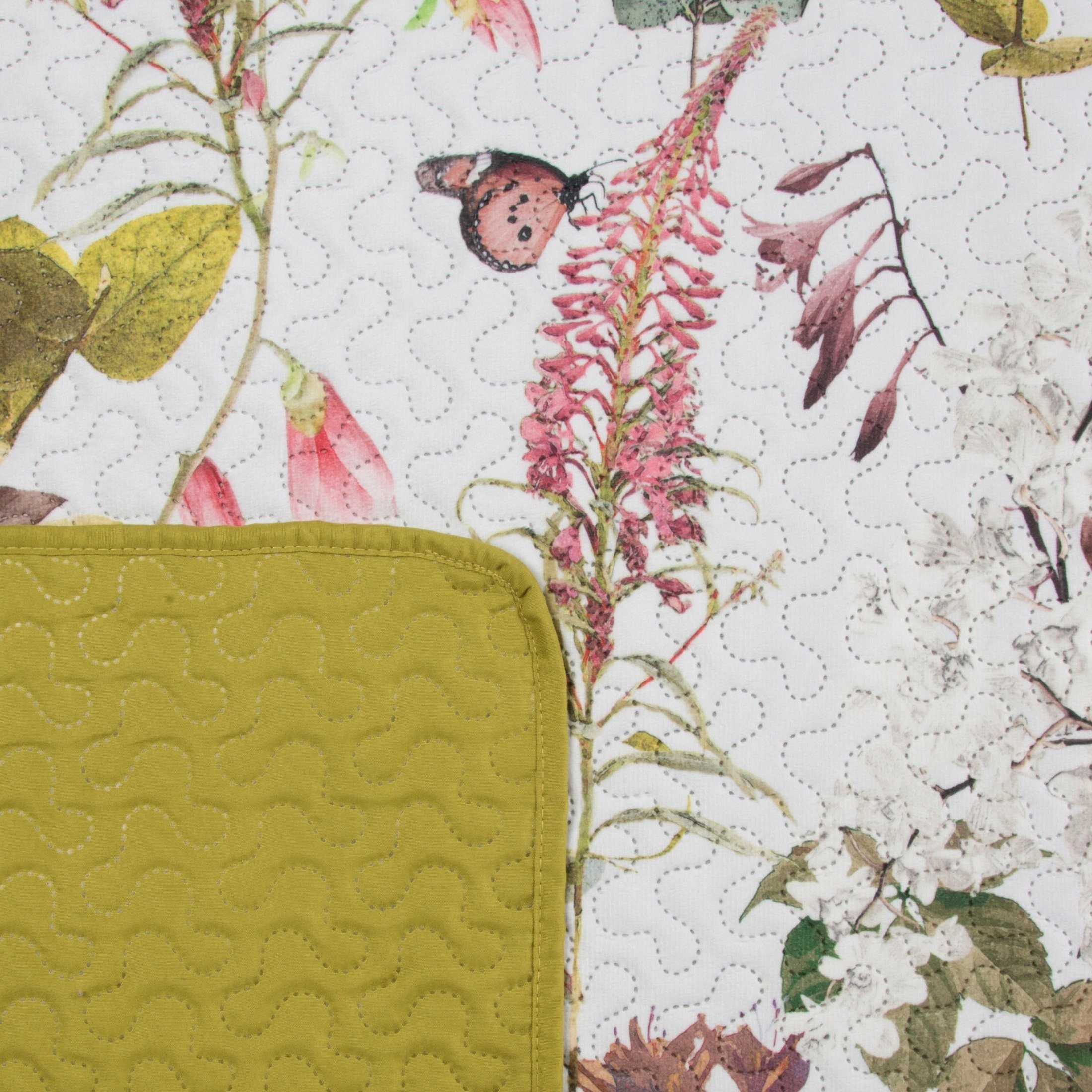 Přehoz na postel Rosa 170x210 květy větvičky prošívaná glamour boho měkký