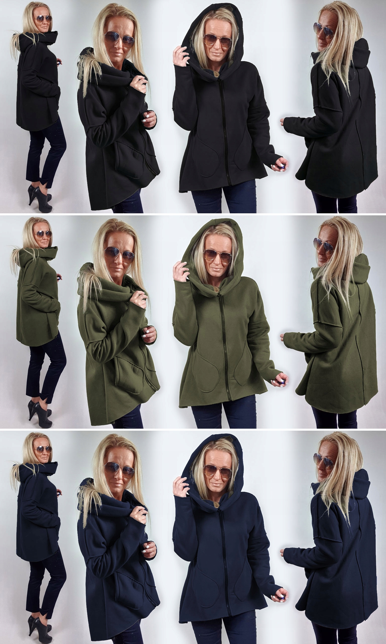 ASYMETRYCZNA BLUZA TUNIKA KARDIGAN KOMIN KAPTUR U Kolor wielokolorowy