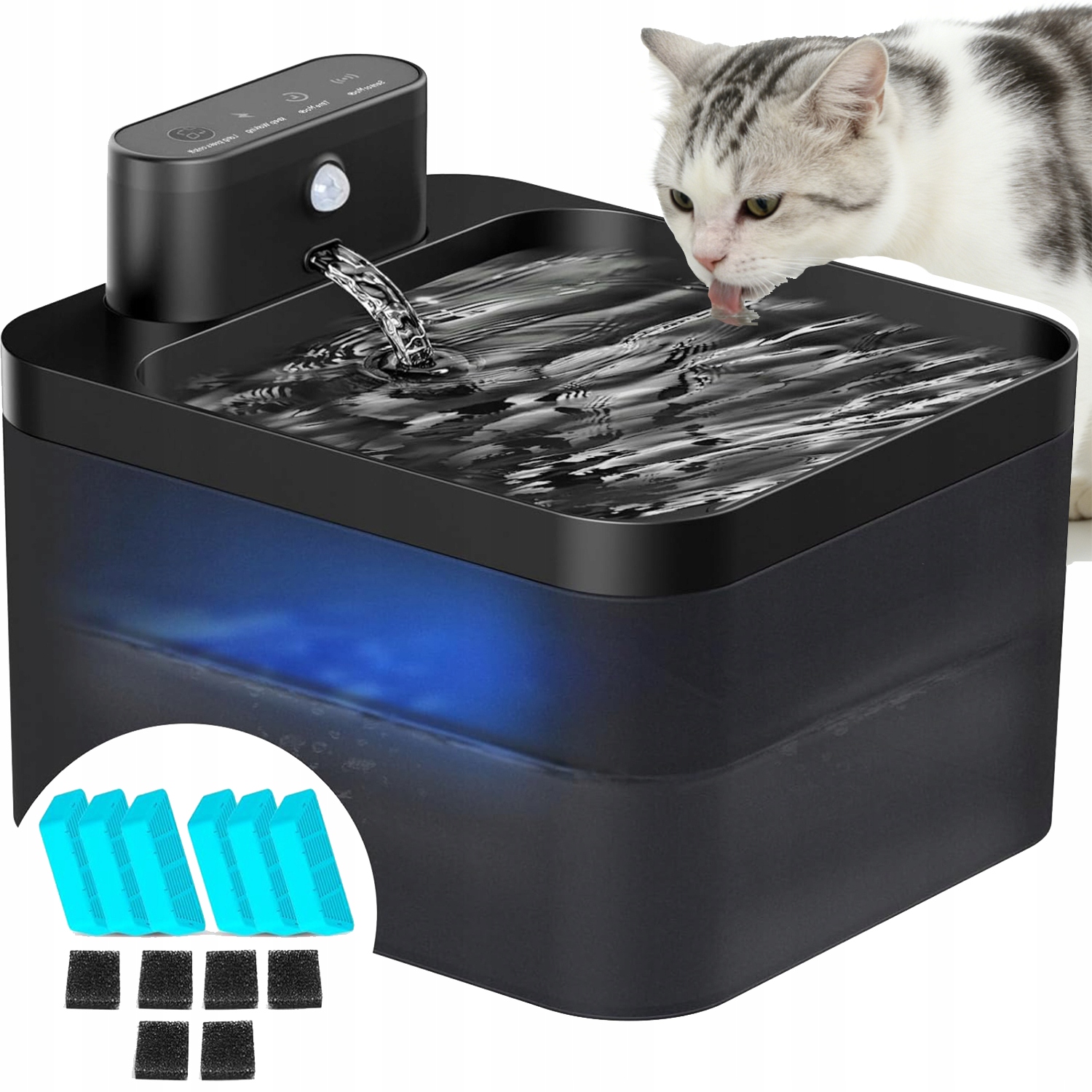 Levně Fontána Na Pití Pro Kočky Bezdrátová S Pohybovým Senzorem A Led, 2,2 L