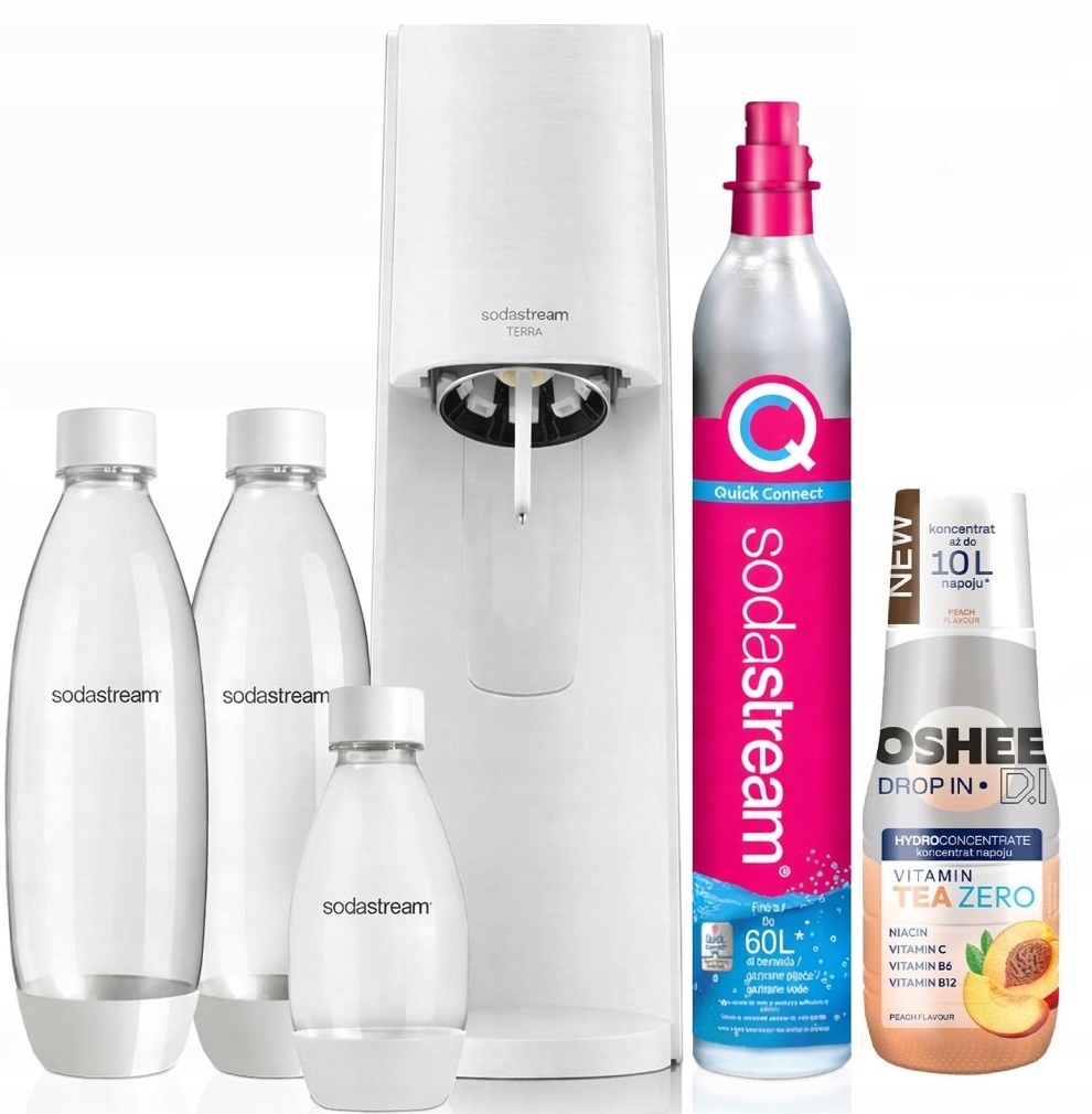 saturátor Sýtenej Vody SodaStream Terra sada 3 Fliaš CO2 fľaše Syrop
