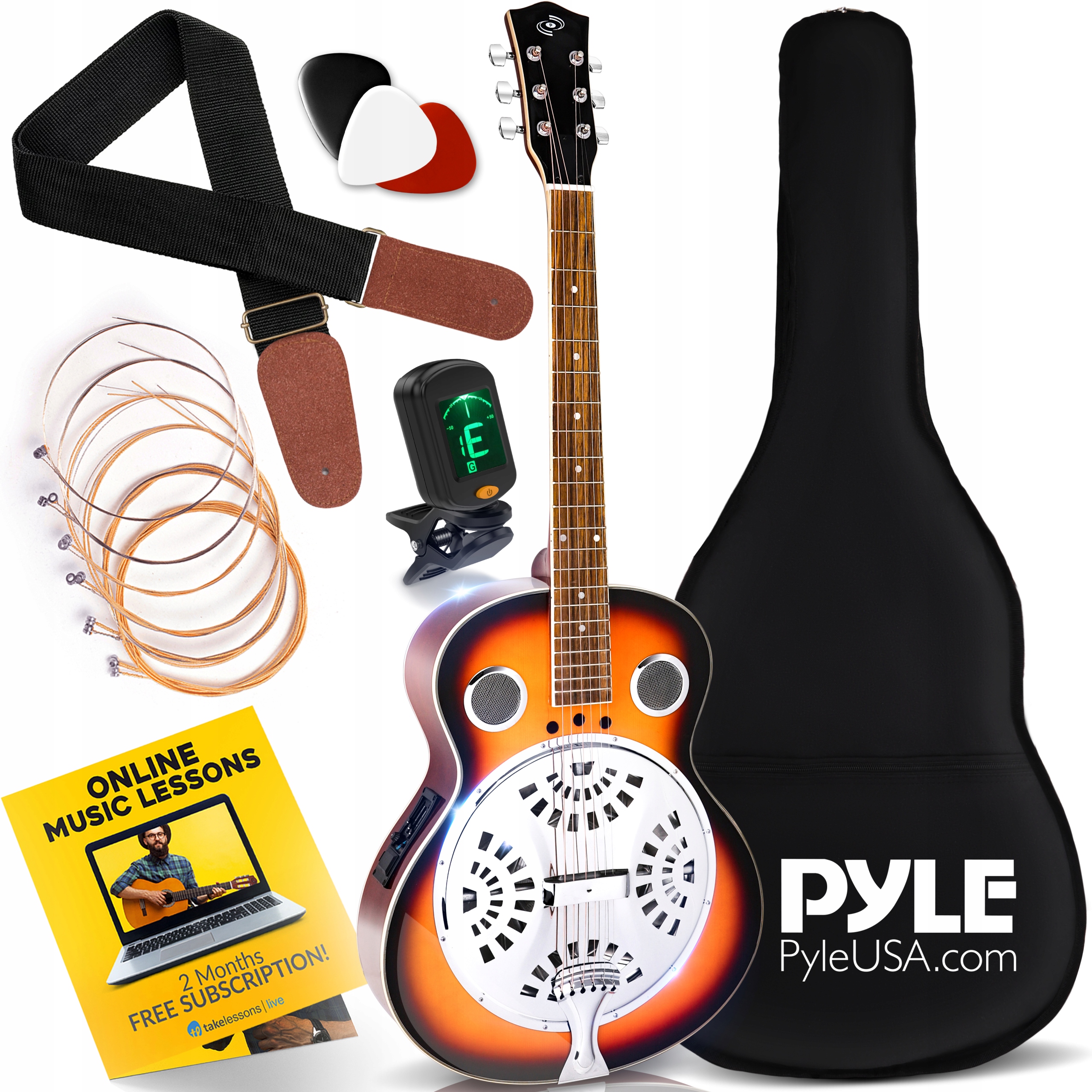 Gitara rezofoniczna elektroakustyczna Pyle Akcesoria Zestaw