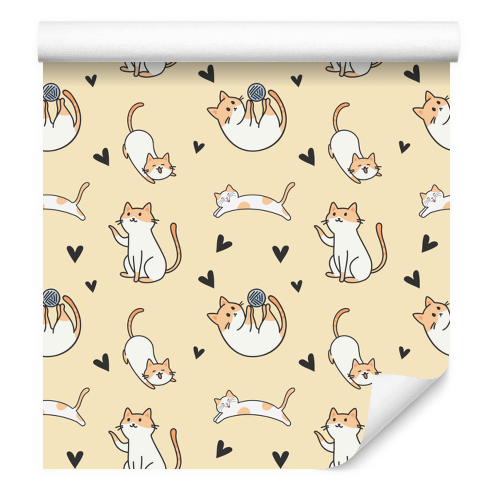 Tapeta Kočky krémová a béžová do obývacího pokoje a ložnice 50 x 1000 cm