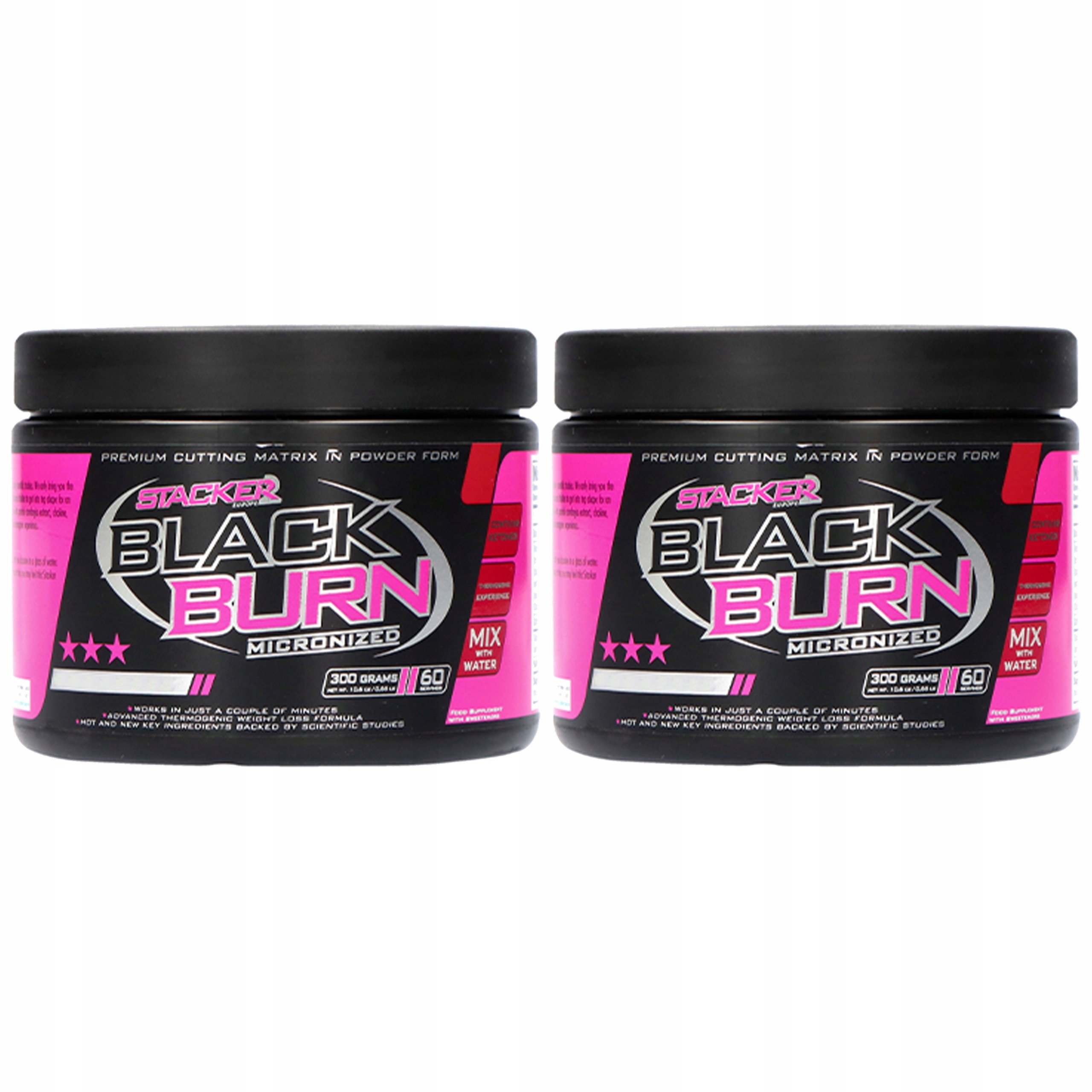 2x STACKER2 Black Burn 300g Spalovač tuků Extrakt z malin Kofein 300 mg