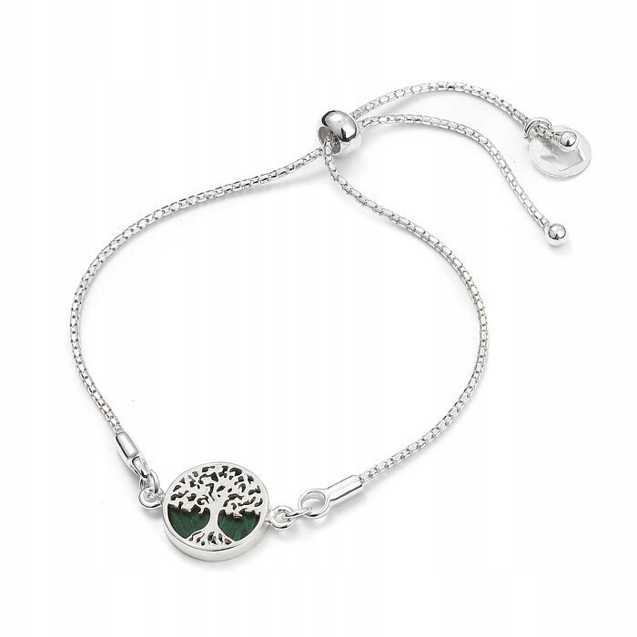 Stříbrný Náramek Strom Štěstí s Malachitem