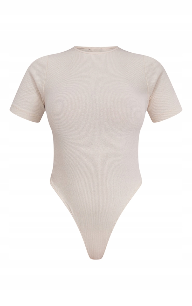 PRETTYLITTLETHING BEŻOWE BODY Z KRÓTKIM RĘKAWKIEM CASUAL R.S F499113