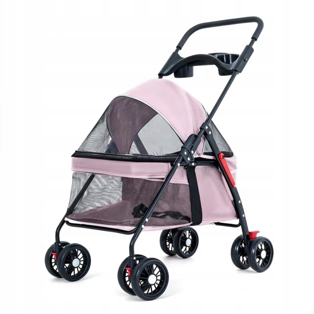 Levně Skládací kočárek pro psy a kočky do 15 kg lehký růžový odpružený vozík