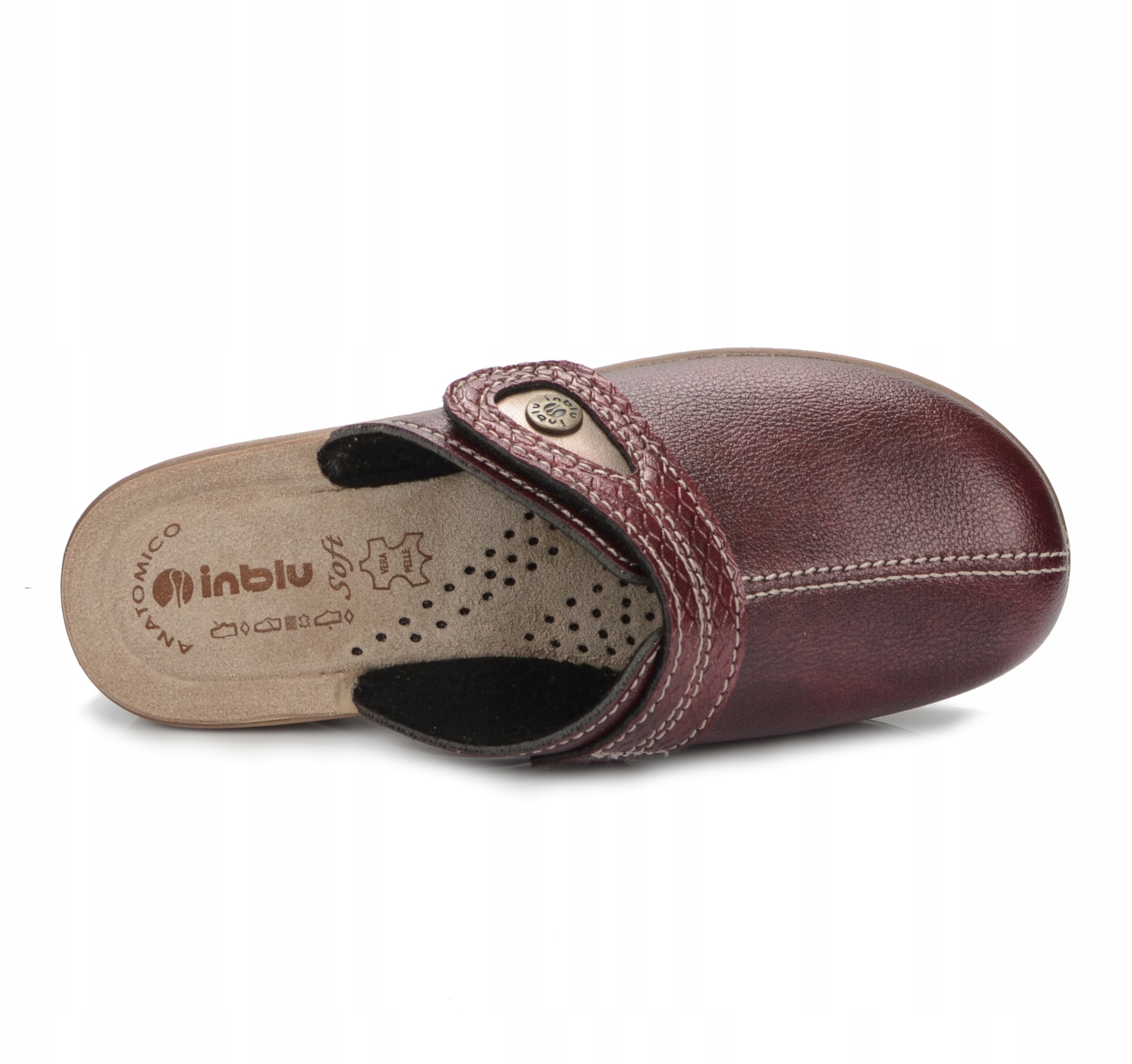 KLAPKI DAMSKIE INBLU SKÓRA WKŁADKA LY-61 WYGODNE ZAKRYTE PALCE BORDO 37 Rozmiar 37