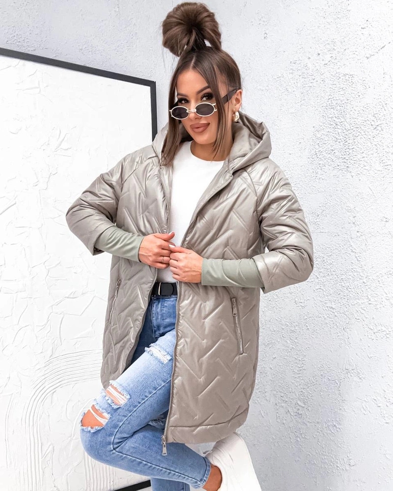 Prošívaná Bunda Plus Size T2-2290 Béžová 50