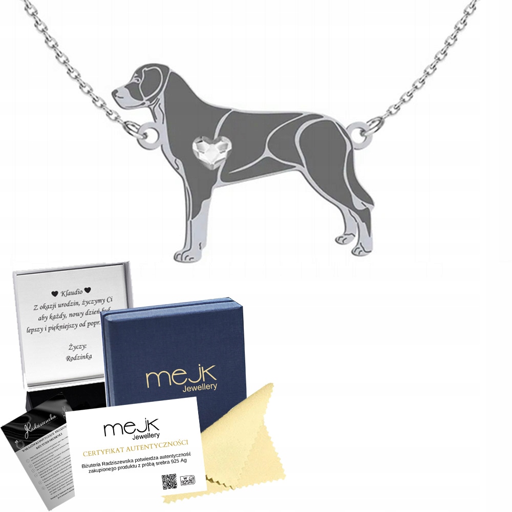 Stříbrný náhrdelník s velkým švýcarským salašnickým psem 925 Dárek Gravírování