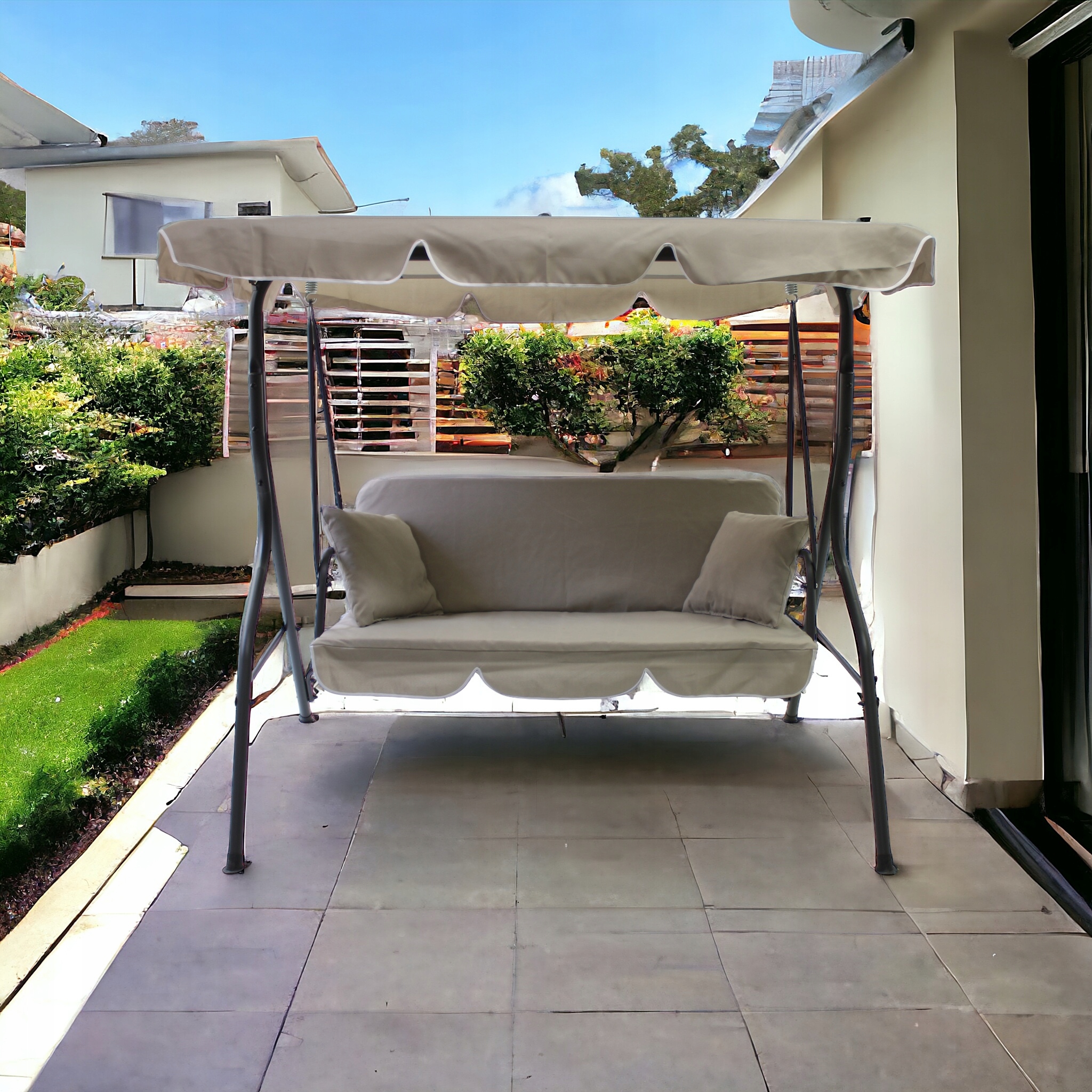 HUŚTAWKA OGRODOWA WOLNOSTOJĄCA 3 OSOBOWA PODUSZKI BUJANA MOCNA 4 KOLORY Styl nowoczesny