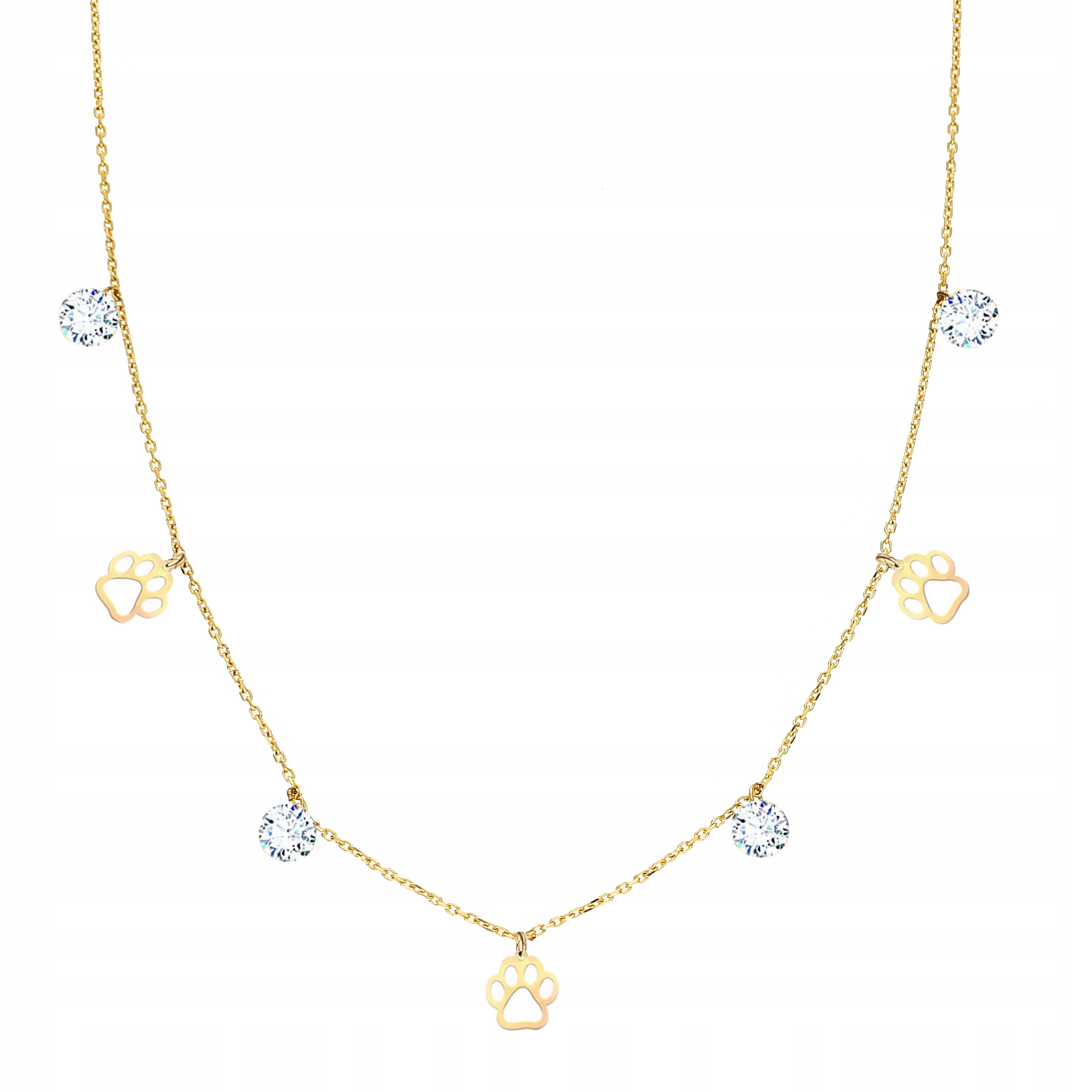 Zlatý Náhrdelník Tlapky Psa Bílé Zirkony PR.585 45 cm