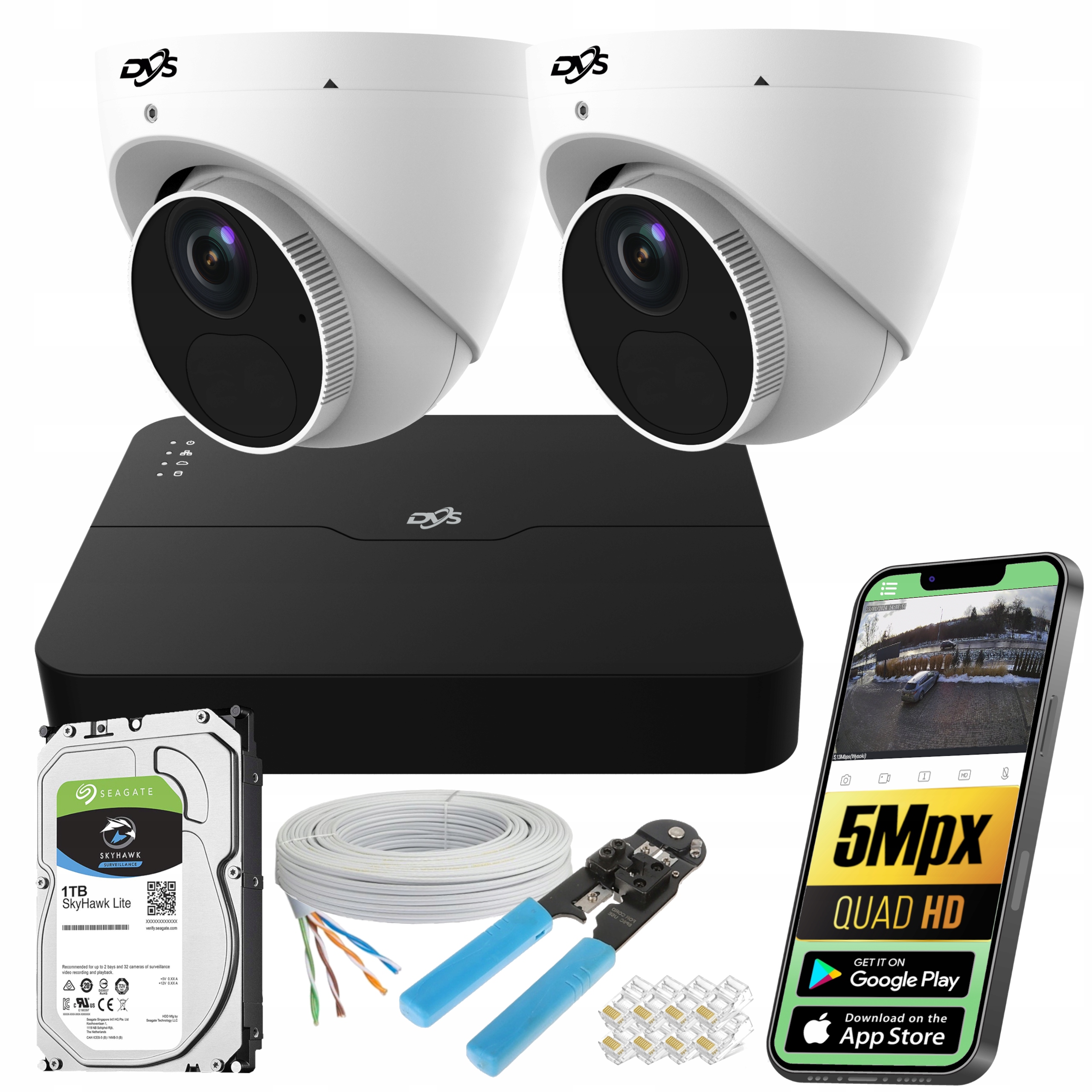 Set Na Monitorovanie 2 Vonkajšie Poe Ip Kamery 5Mpx Kopuľka Dvs 1TB Mikro