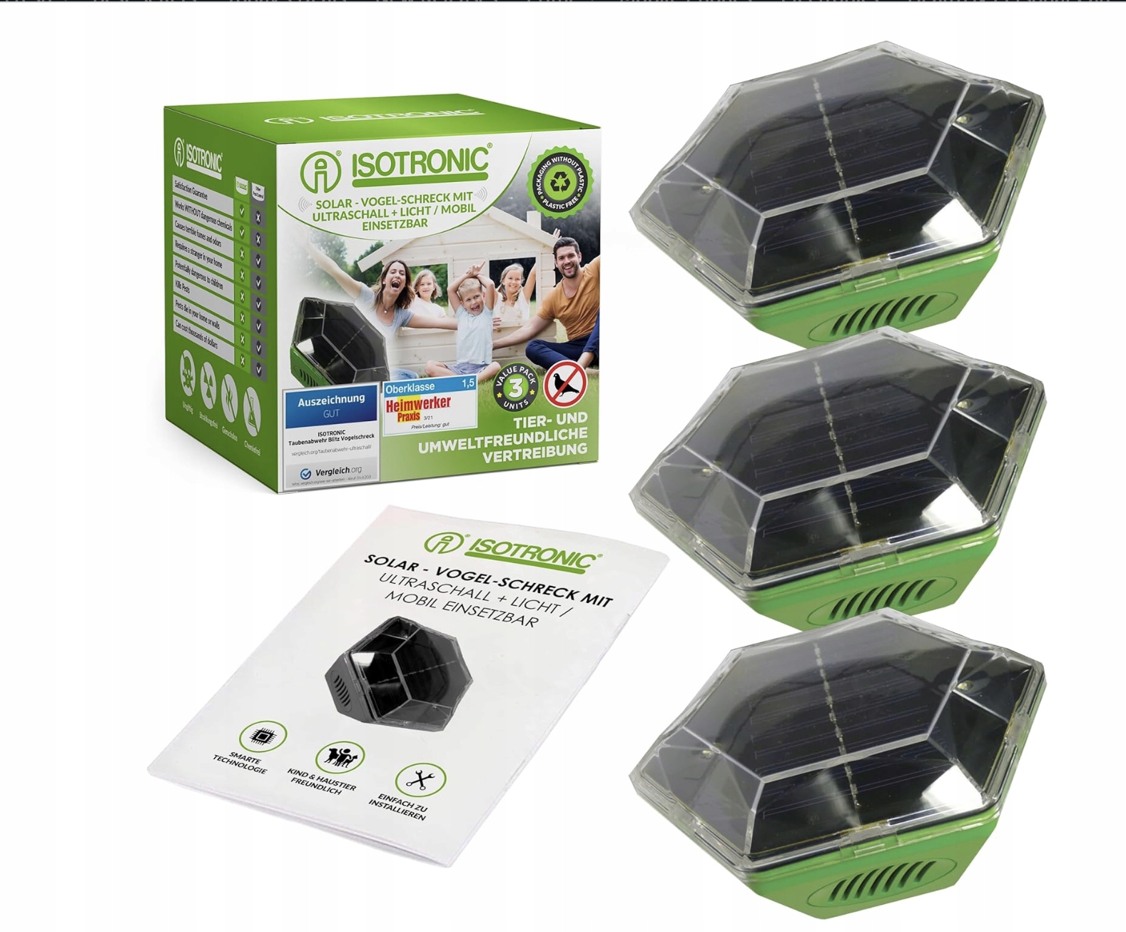 Ultrazvukový solárny odpudzovač vtákov isotronic 3 ks