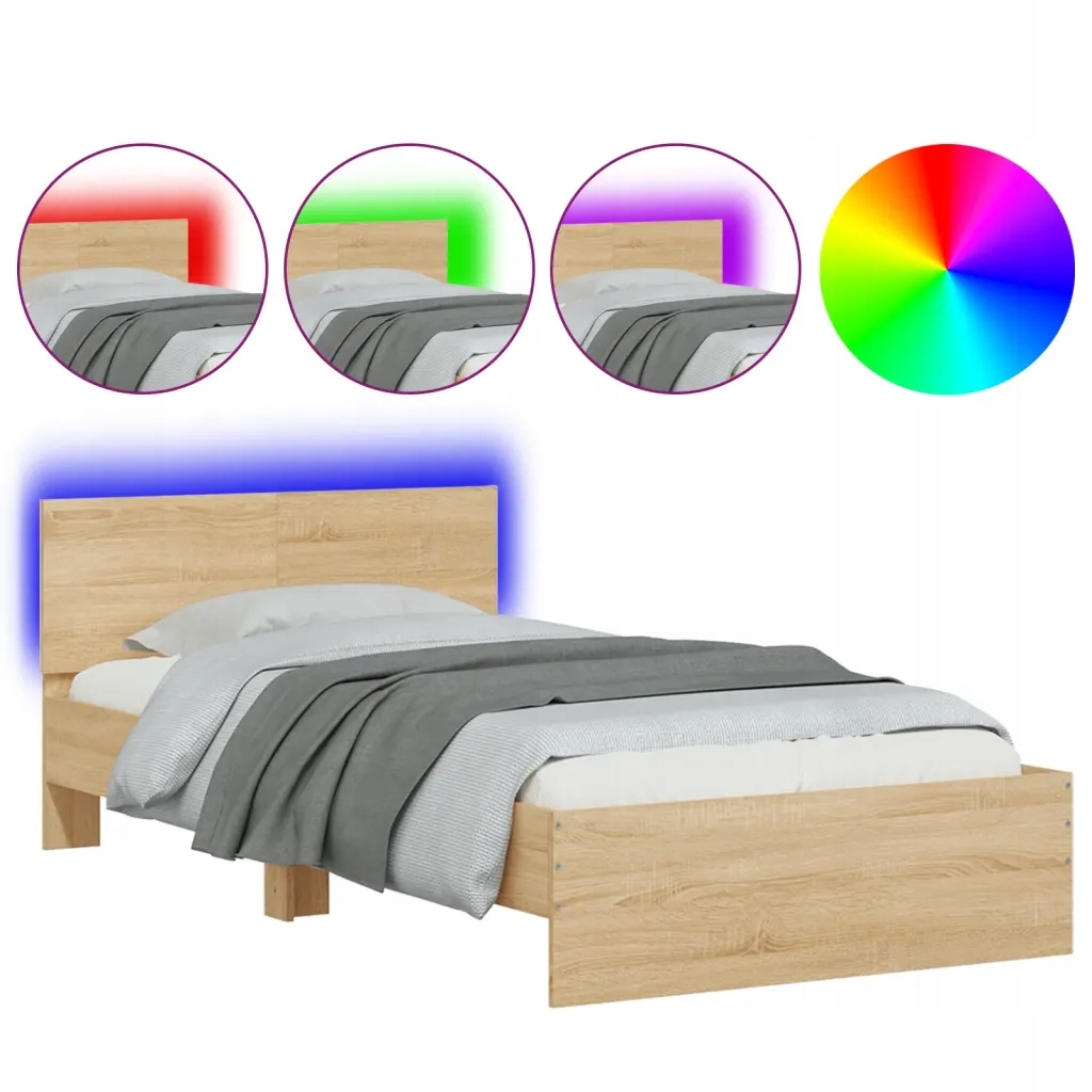 Lůžko s Led podsvícením a opěrkou hlavy, materiál na bázi dřeva, 203x104x7