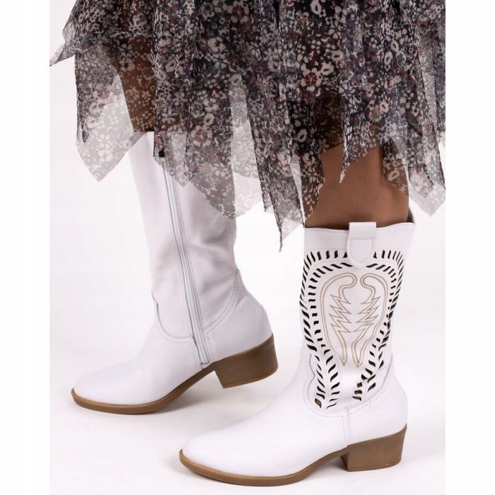 Kožené Kovbojské Boty Do Poloviny Lýtka Ažurové, Zdobené