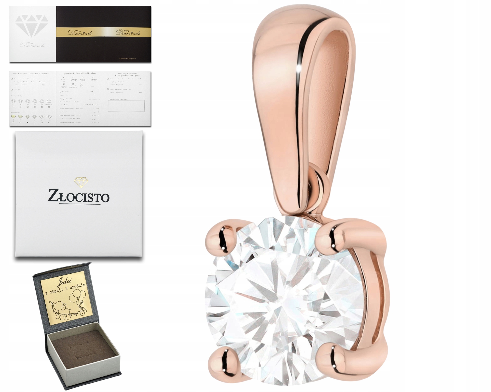 Růžové Zlato Přívěsek 585 S Briliantem 1,00 Ct Šperky Moderní Dárek