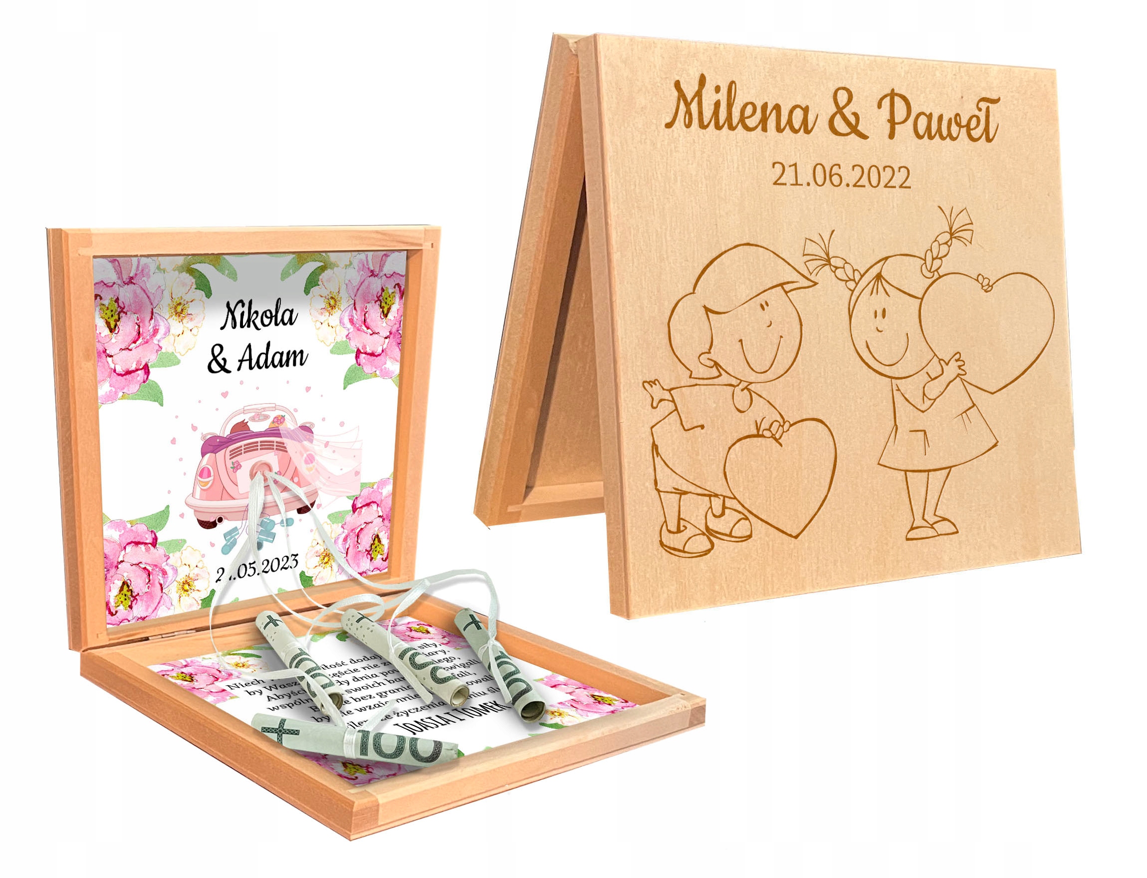 

Pudełko drewniane na banknoty wesele ślub