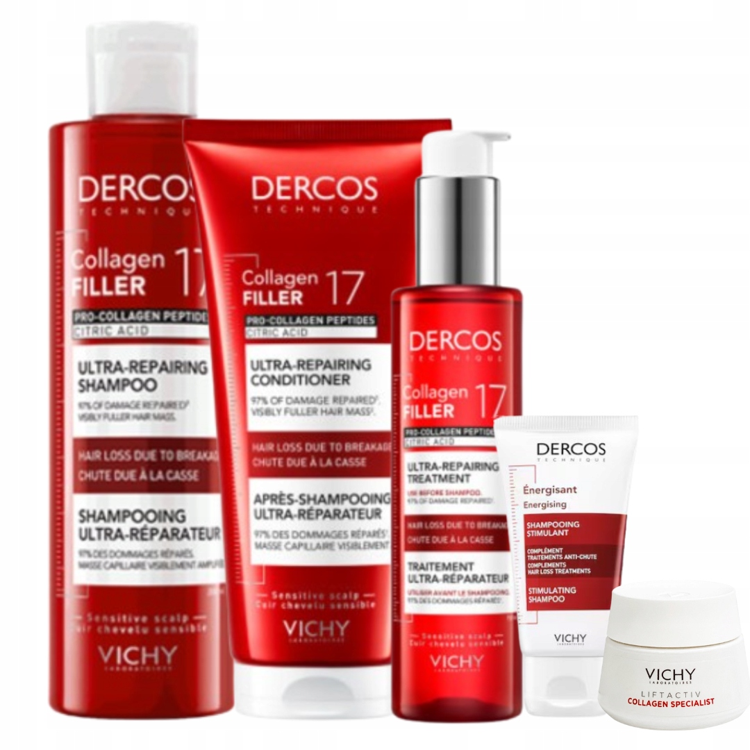 Vichy Dercos Collagen 17 Szampon 200ml Odżywka 200ml Kuracja 150ml