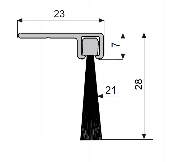 SZCZOTKA USZCZELNIAJĄCA DRZWI BRAMĘ KĄTOWA H=21mm 2m Marka Fapim