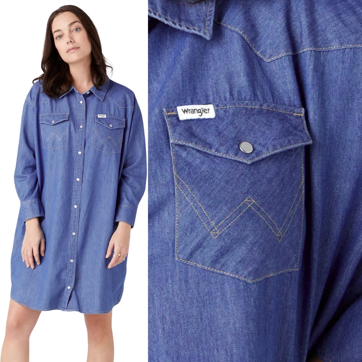 Wrangler Denim Shirt Dress Mid Indigo Blue Džíny volné šaty M