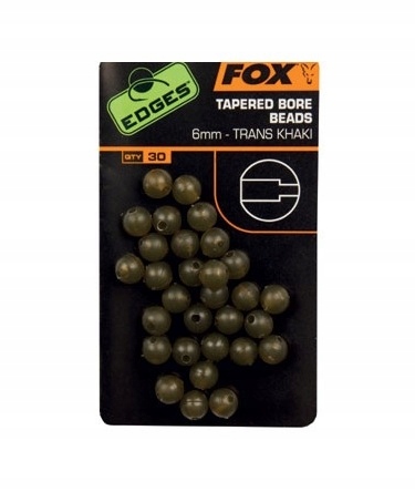 Fox Edges 6mm tapered bore beads x 30 trans khaki koraliki samoblokujące