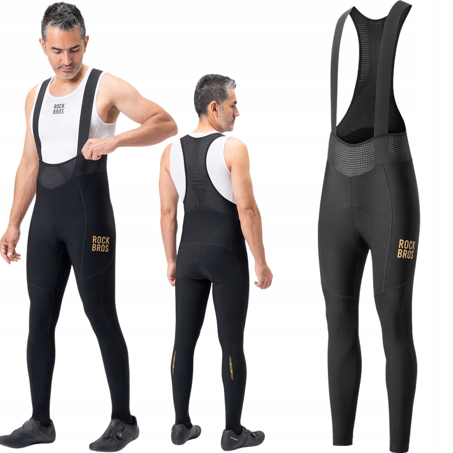 Spodnie Rowerowe Długie Z Szelkami Męskie Z Wkładką Polarowe Mtb Rockbros