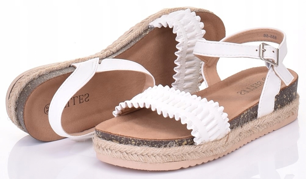 MODNE DAMSKIE SANDAŁY NA PLATFORMIE SKÓRZANE ESPADRYLE BIAŁE Kolor biały