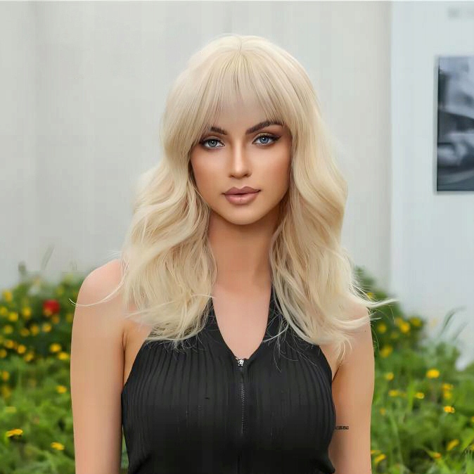 Dámská paruka Paruky Dámské kudrnaté Blond Vlasy Přírodní ofinou 80. léta