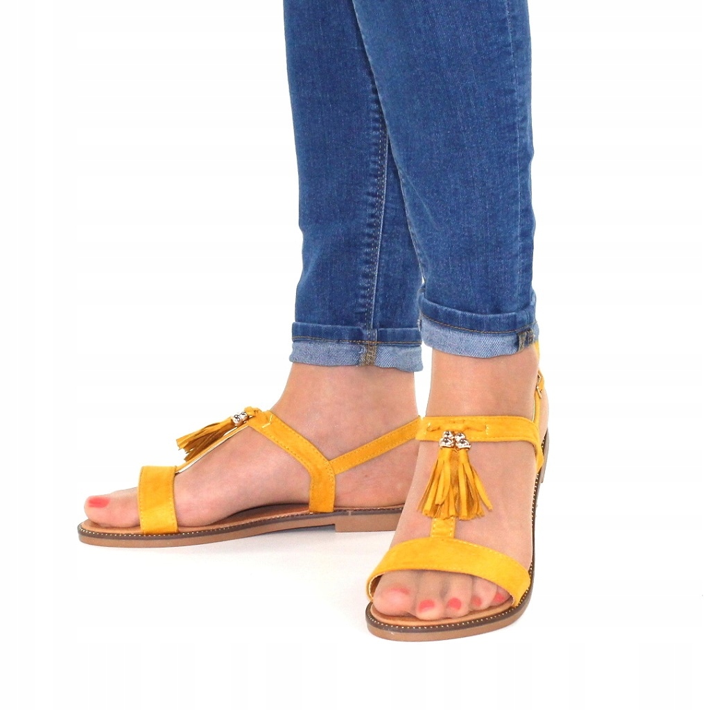 

Wygodne Płaskie Sandały Damskie Z Frędzlami r 37