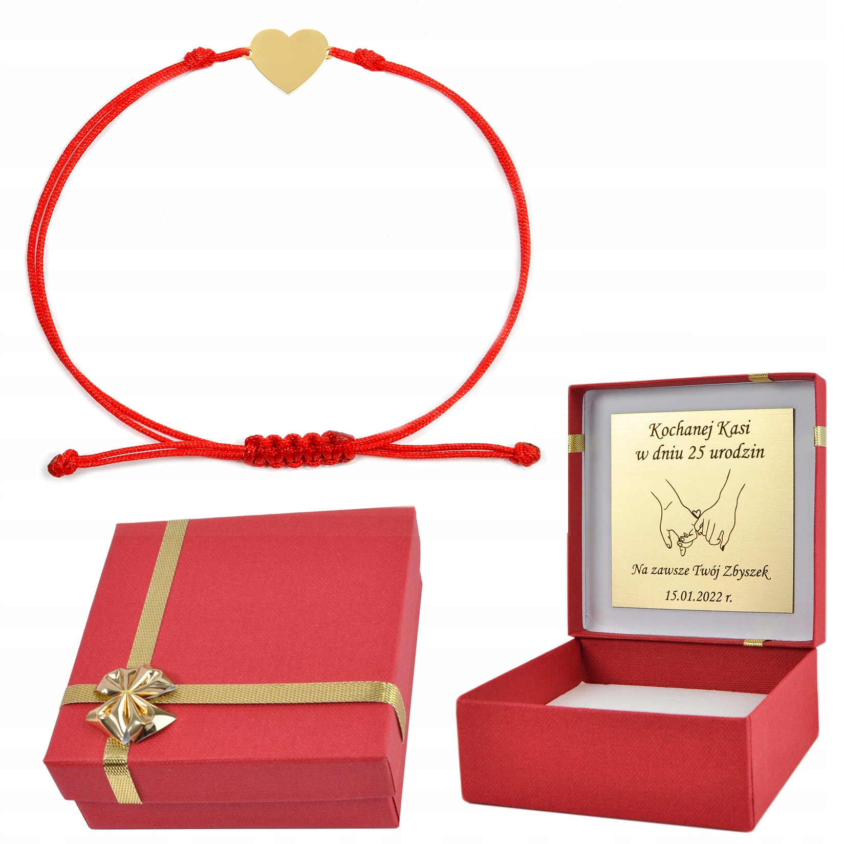 

Bransoletka złota na sznurku serce z grawerem 333