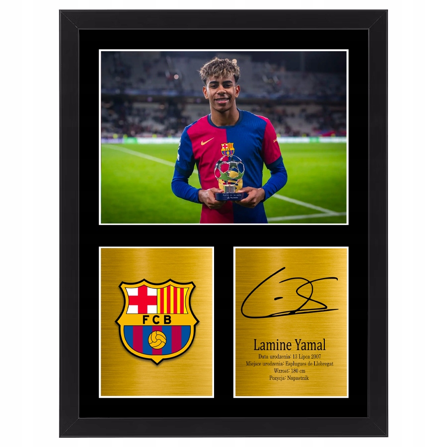 Obraz Lamine Yamal Barcelona plakat w ramce replika autografu 70x50 cm
