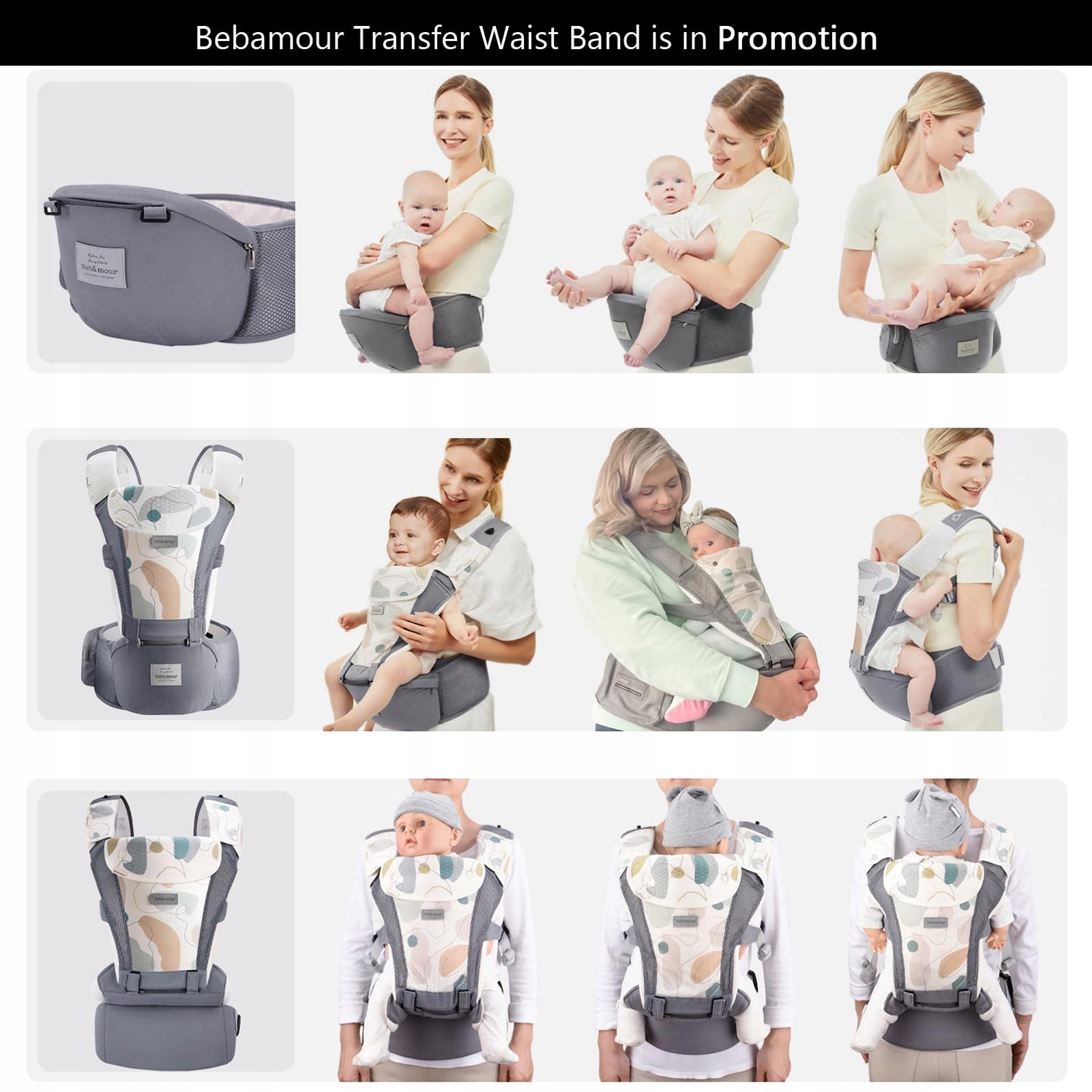 BEBEAR Nosidełko Ergonomiczne 6w1 3D Air Mesh Dla Niemowląt i Dzieci — miniatura 7
