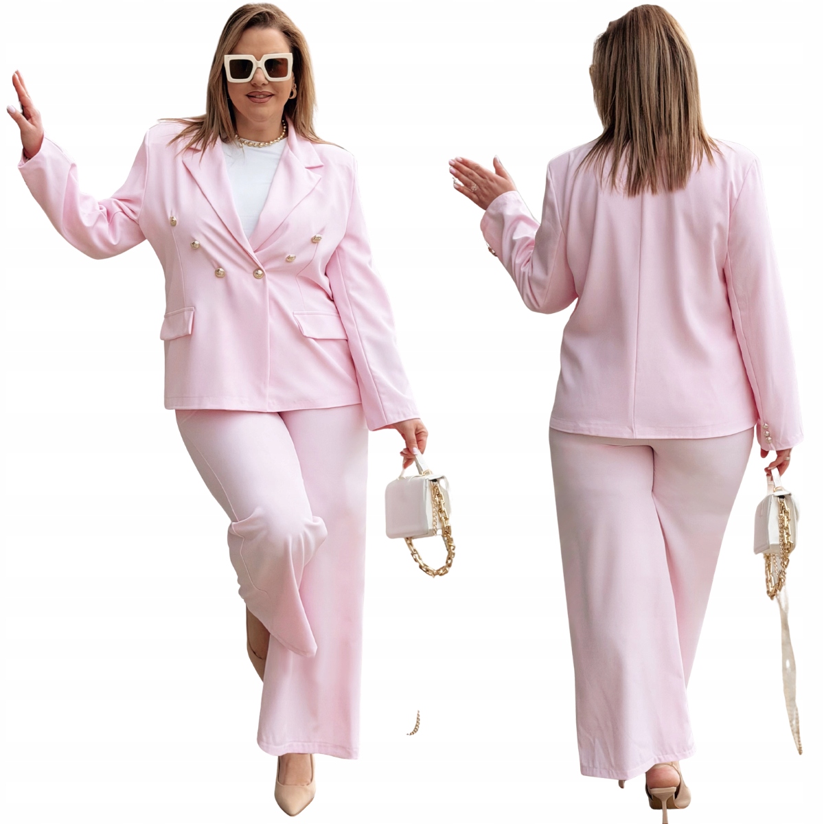 Elegantní oblek Plus Size na Svatební Hostina na Knoflíky Dámský Cavaricci Růžový