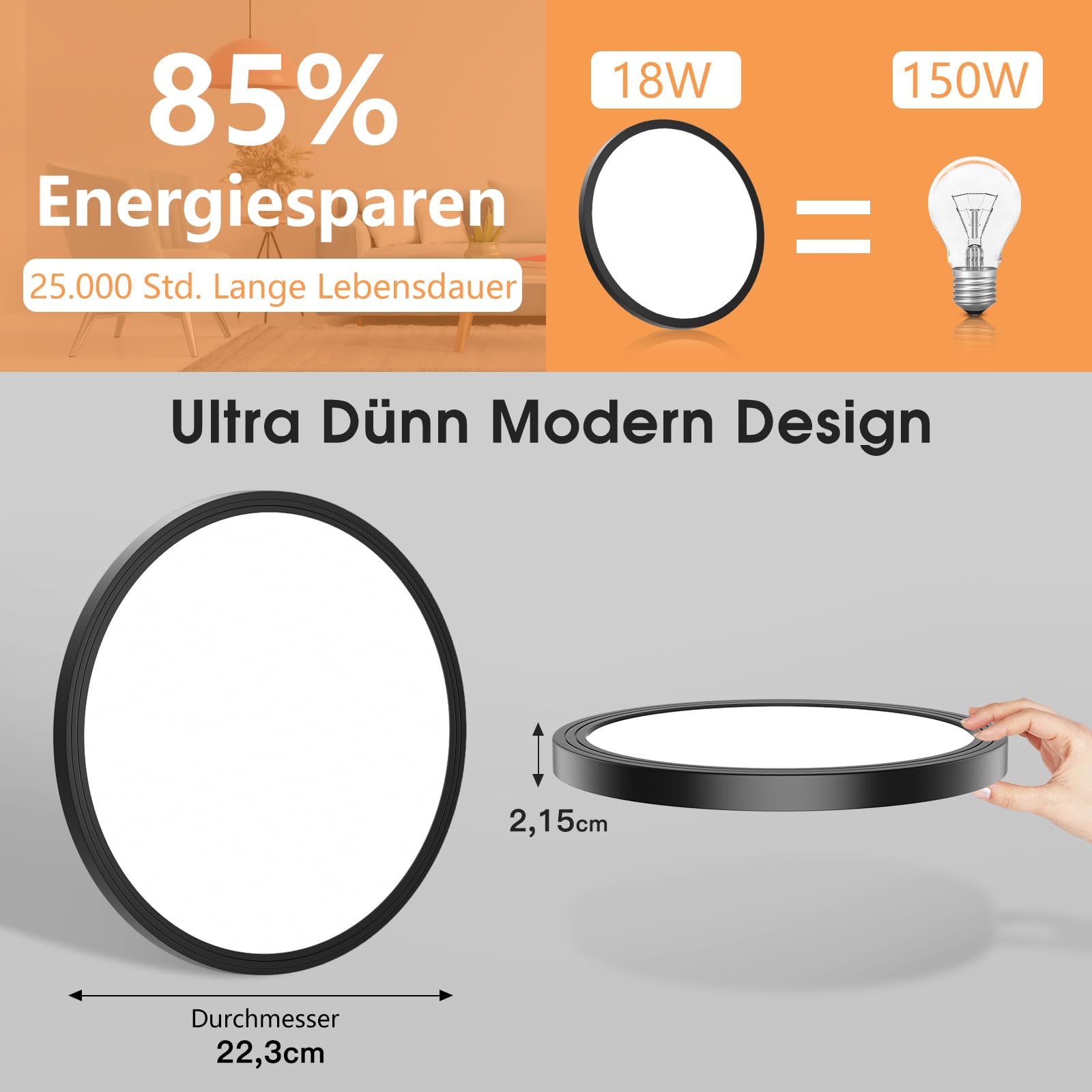 LED OUILA Nowoczesna Lampa Sufitowa LED 18W 3000K IP44 — miniatura 6