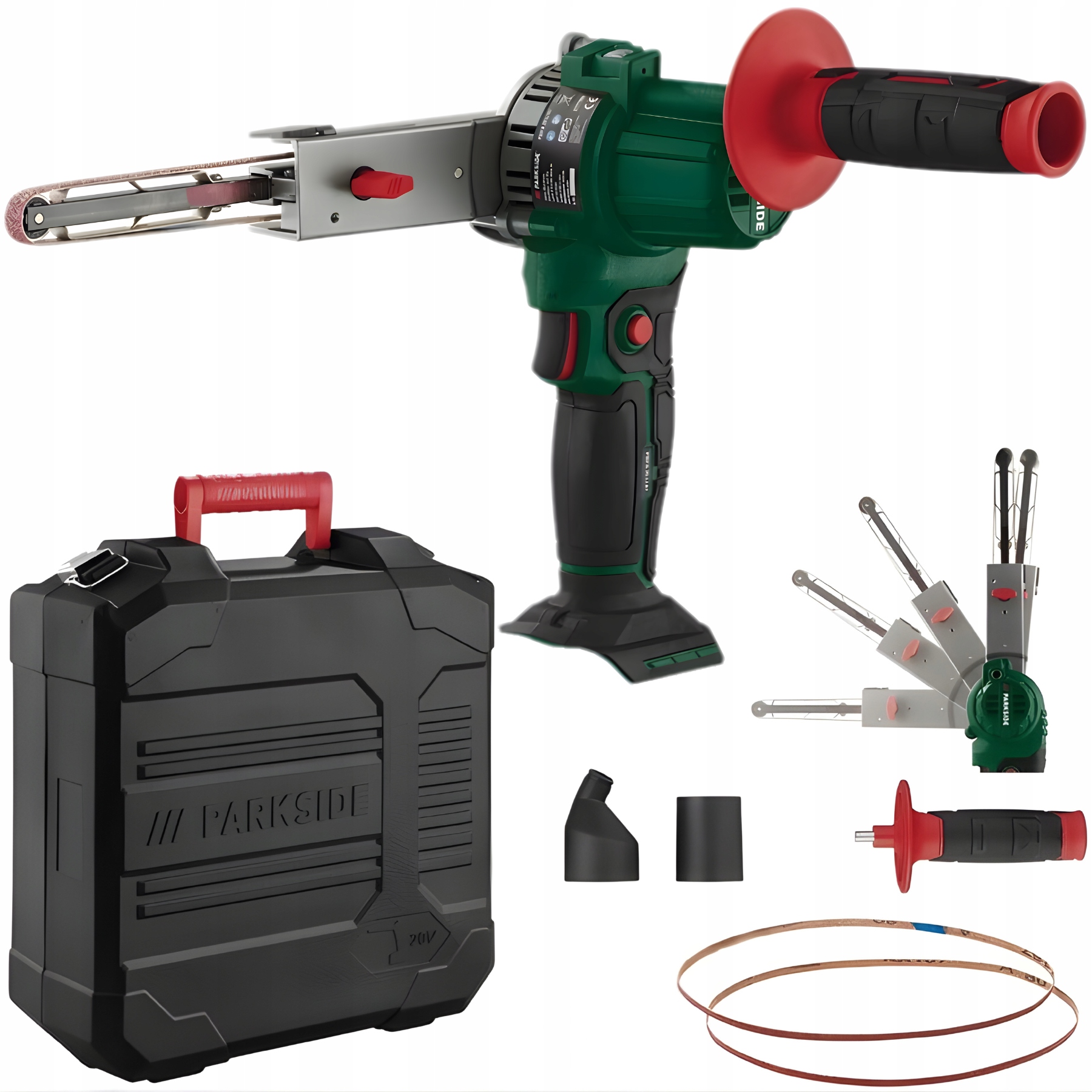 Pilnik akumulatorowy, taśmowy szlifierka Parkside Pbfa 20-Li A1 Walizka