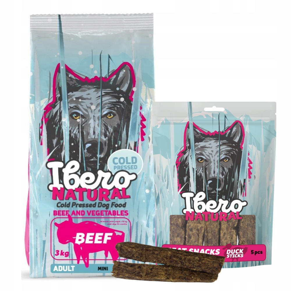 Levně Balíček pro psy malých plemen: Ibero Cold Press Mini Beef+Pamlsek s kolagenem