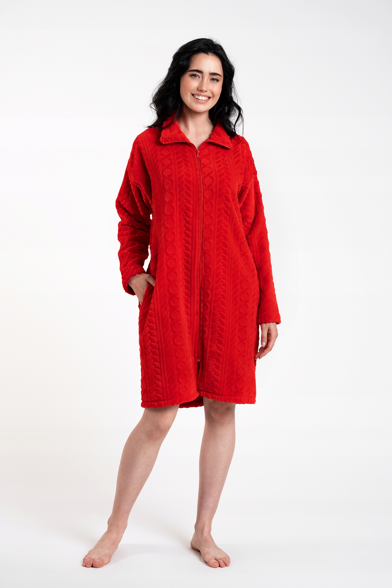 Dámský župan Rena s dlouhým rukávem Červený M Italian Fashion