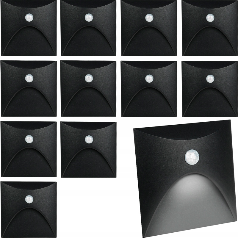 11x Oświetlenie Na Schody Oprawa Lampka Z Czujnikiem Ruchu Zmierzch Kwadrat
