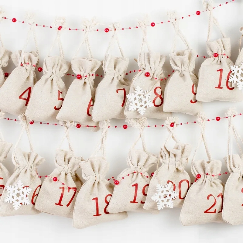Adventní kalendář sada 24 prázdných sáčků s čísly, girlanda, dekorace