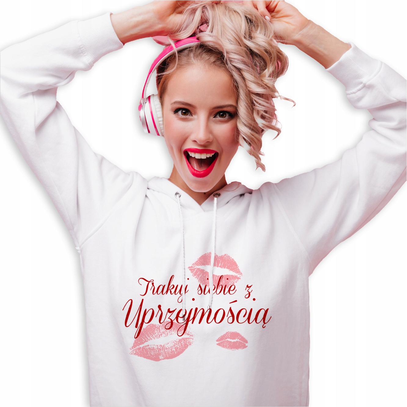 Mikina Bílá S Kapucí Dárek Chovejte se k sobě s radostí Vel S