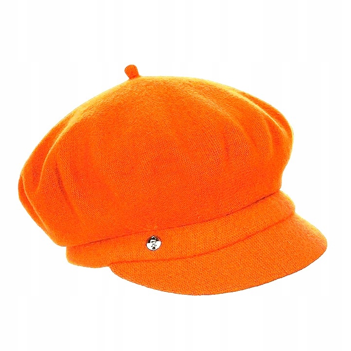 Oranžový Český vlněný baret s kšiltem a dámským kloboučkem Rabionek Pol