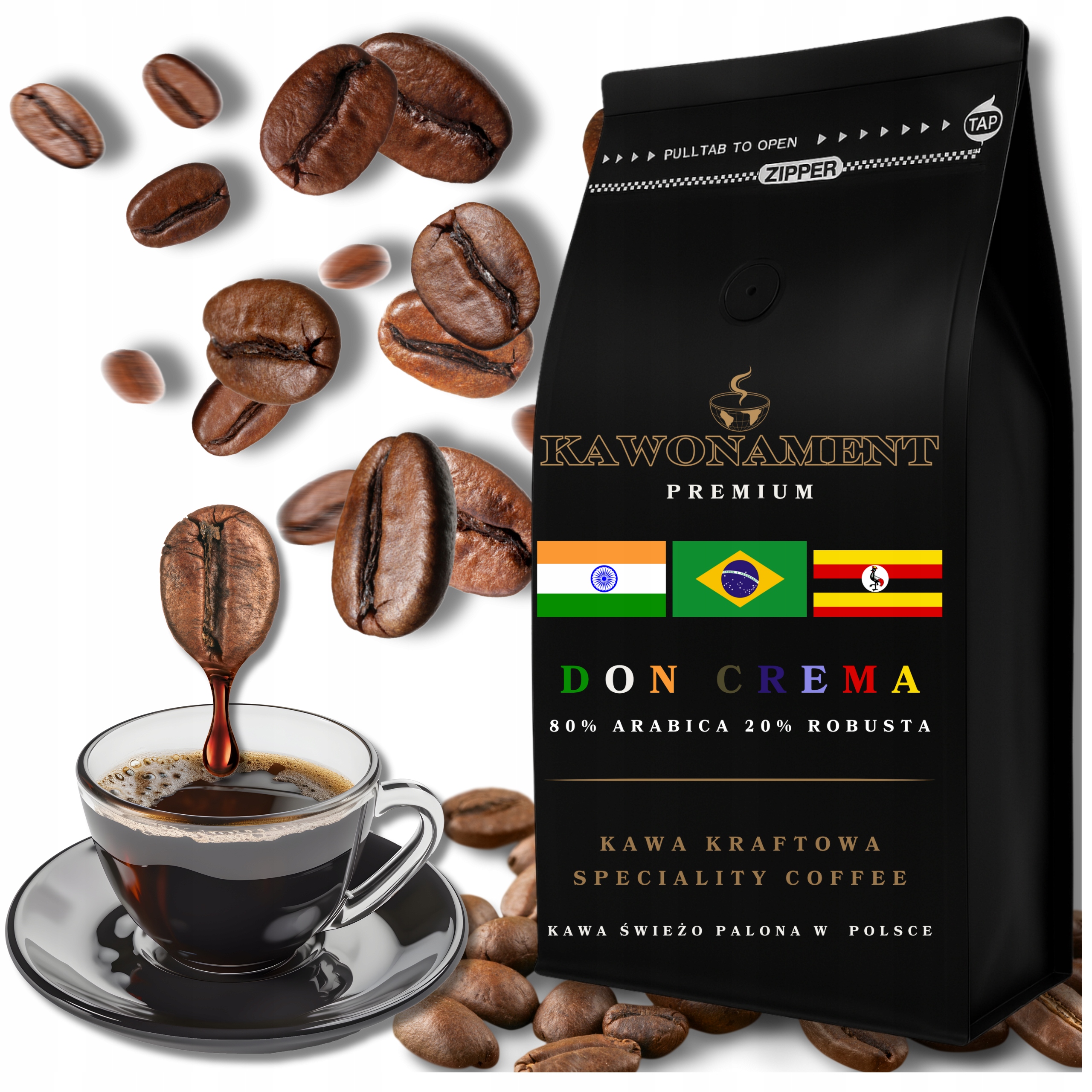 Levně Don Crema Káva Zrnková Čerstvě Pražená 80% Arabica 20% Robusta Kraftová 1kg