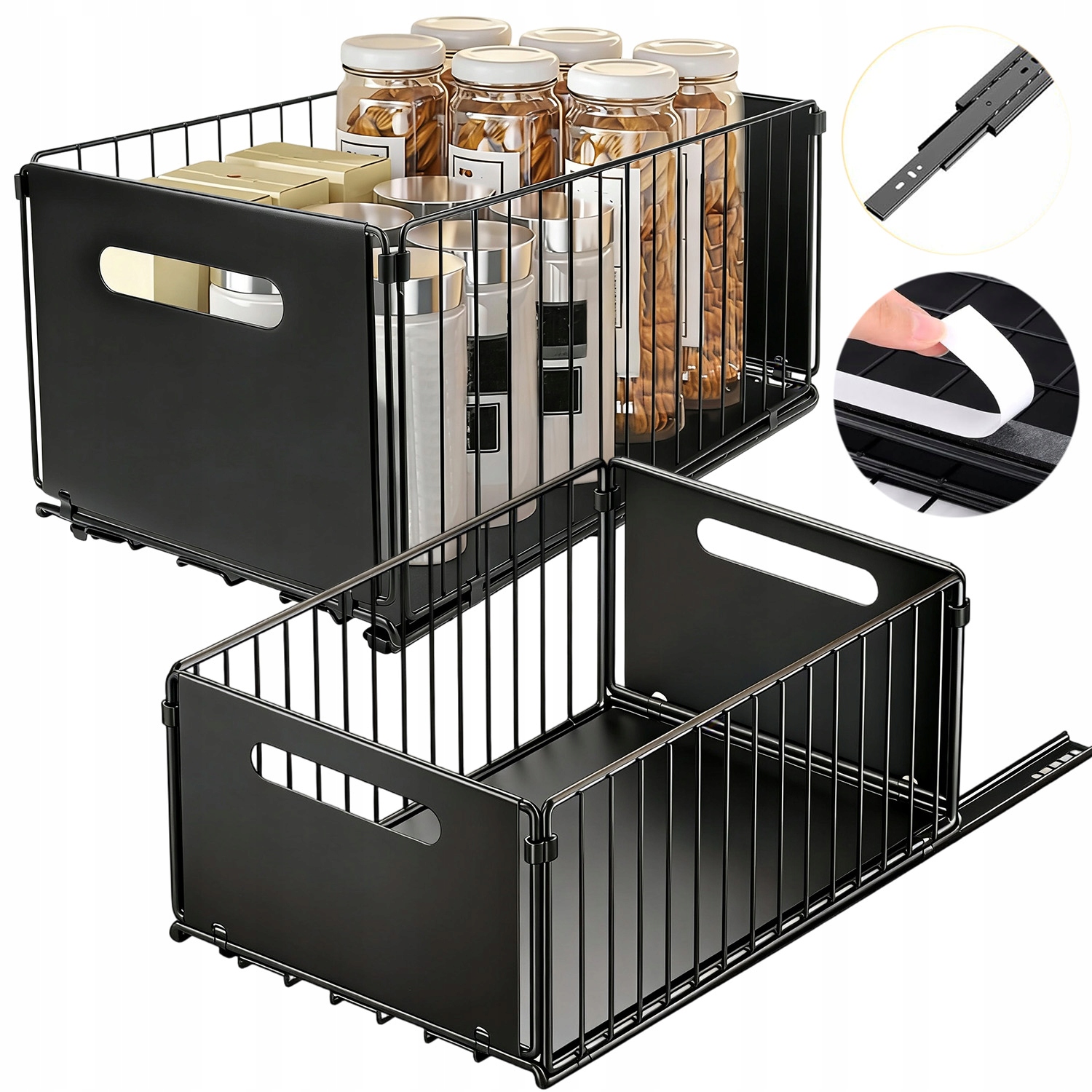 Výsuvný Kuchyňský Organizér Do Skříňky Na Koření, Černý, 2 Kusy