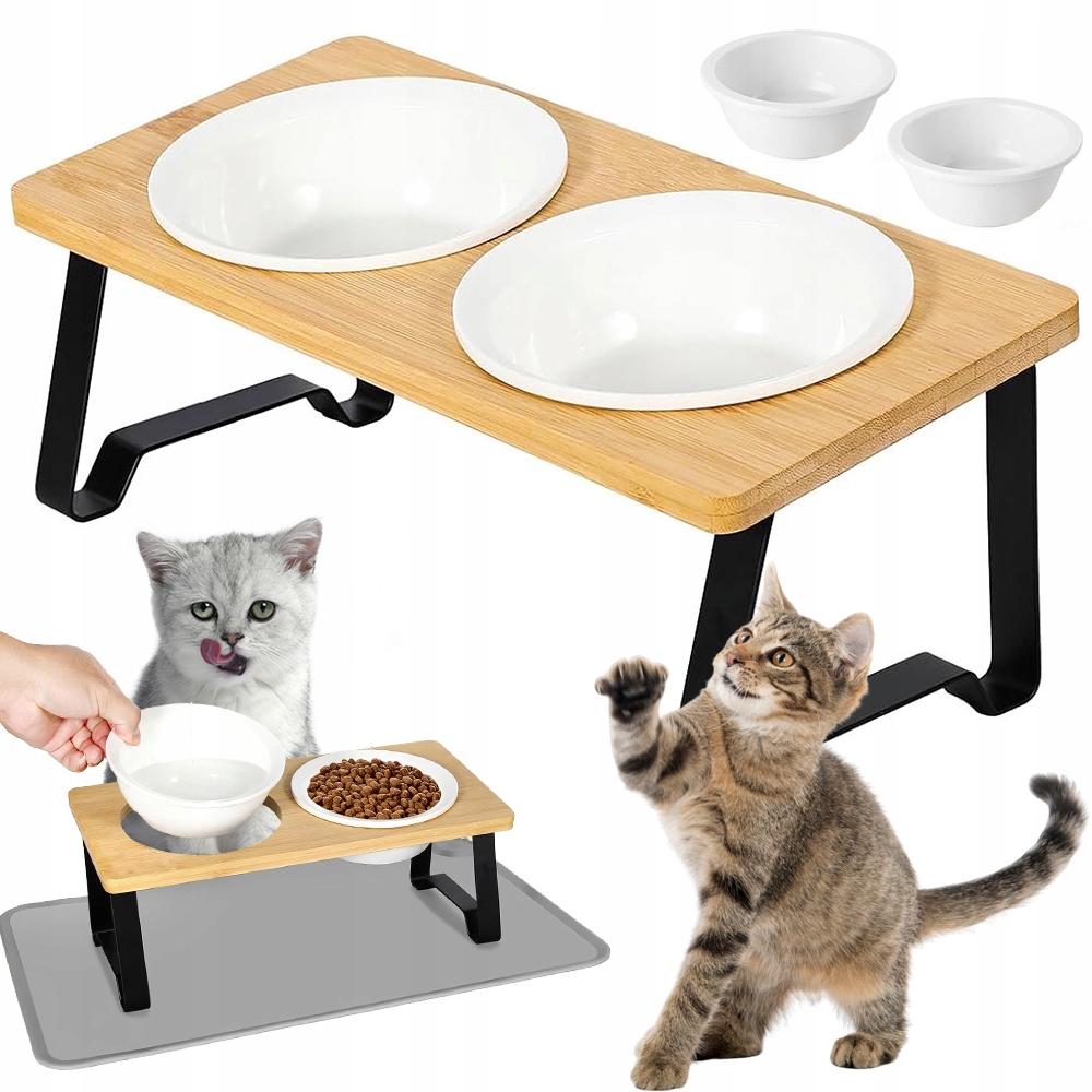 Levně Miska Pro Psa A Kočku Se Stojanem 2 V 1, Keramická, Snadno Se Čistí