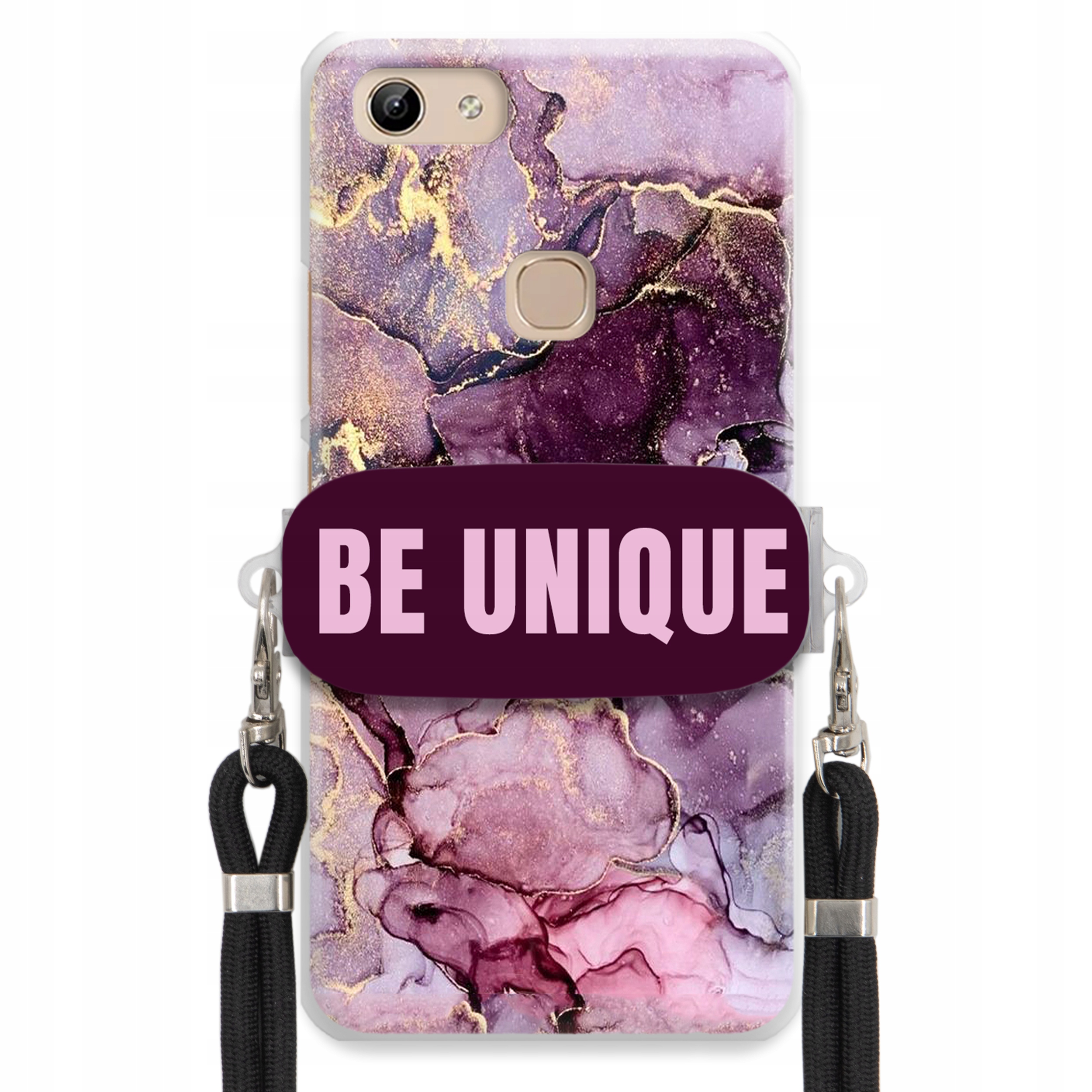 Puzdro pre Vivo Y81 Case držiak na šnúrku čierny Be Unique Fialový mramor