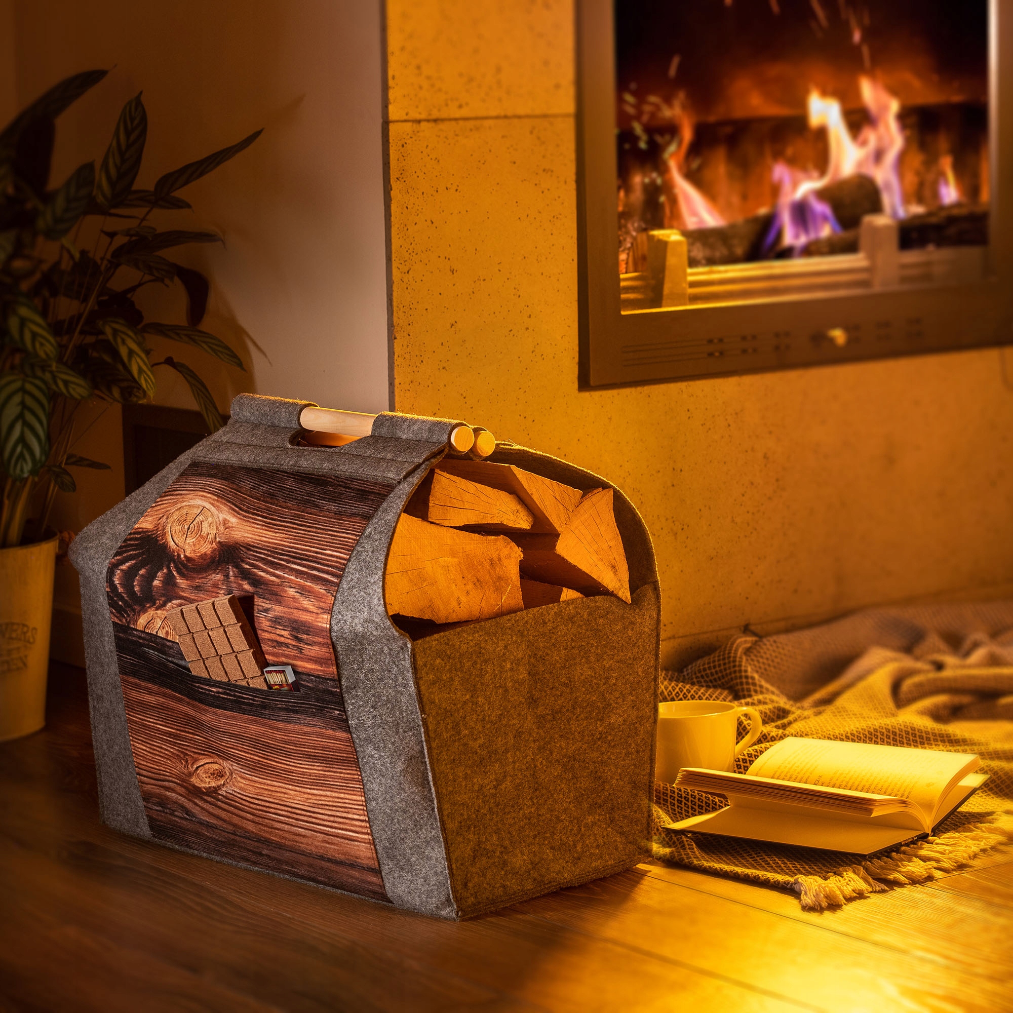 TORBA KOSZ NA DREWNO KOMINKOWE OPAŁOWE FILCOWY PRZENOŚNY POJEMNIK KOSZYK Kod producenta K2031