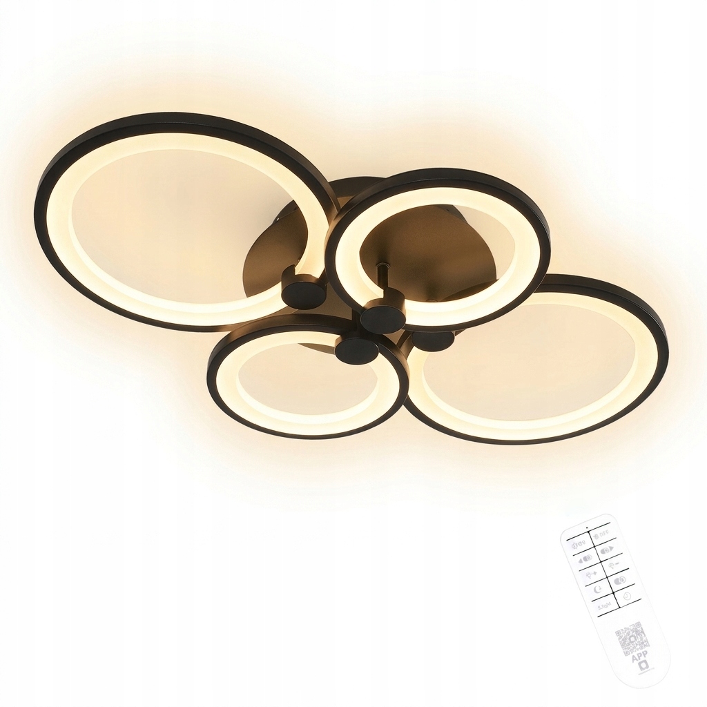 Lampa Sufitowa Czarna Led Żyrandol Z Pilotem Okrągły Nowoczesny 42W