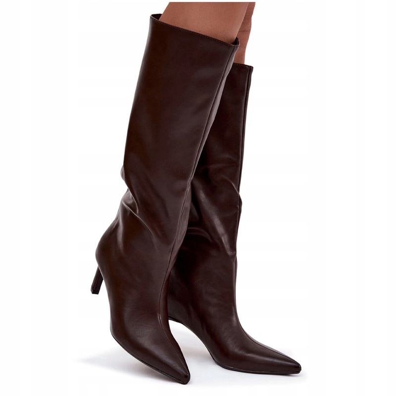 Dámské Eko Kožené Kozačky Nazouvací S Prošitím, Špendlík, Čokoládové, Velikost 38